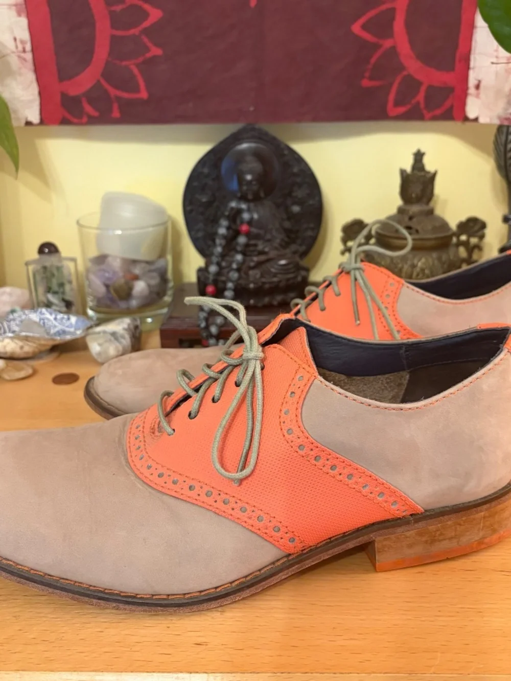 Cole Haan Air Colton Men's 9.5 Oxford Shoe Orange Gray Nubuck Dress Comfort EUC